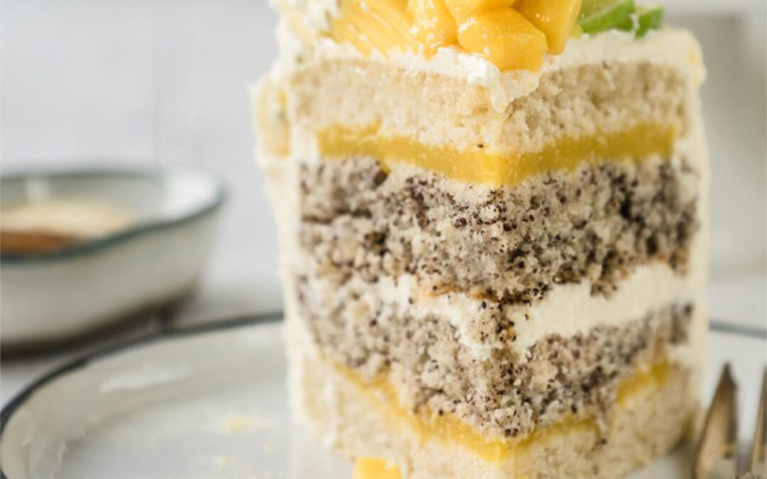 Pfirsich-Mohntorte mit Buttercreme